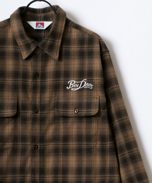 BEN DAVIS(ベンデイビス)の「BEN DAVIS/ベンデイビス GARAGE EMB PLAID SHIRT/オーバーサイズ バック刺繍 起毛 ネルチェックシャツ/レディース メンズ(シャツ/ブラウス・メンズ・ブラウン/ブラック・M/L/XL)」の5枚目の写真