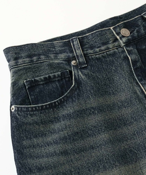 ZAC VARGAS　メンズ　デニム　パンツ　S　スタッズ　ヴィンテージ加工 ZAC VARGAS スタッズ ハードダメージ加工デニム レザーリペア