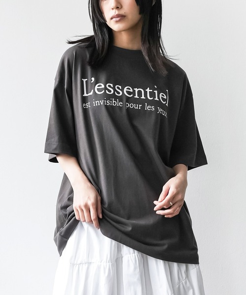 mili an deni（ミリアンデニ）の「半袖フレンチロゴプリントTシャツ（Tシャツ/カットソー・レディース・ブラック/オフホワイト/チャコールグレー・M/L）」の3枚目の写真
