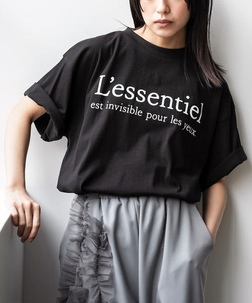 mili an deni（ミリアンデニ）の「半袖フレンチロゴプリントTシャツ（Tシャツ/カットソー・レディース・ブラック/オフホワイト/チャコールグレー・M/L）」の2枚目の写真