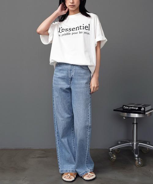 mili an deni（ミリアンデニ）の「半袖フレンチロゴプリントTシャツ（Tシャツ/カットソー・レディース・ブラック/オフホワイト/チャコールグレー・M/L）」の19枚目の写真