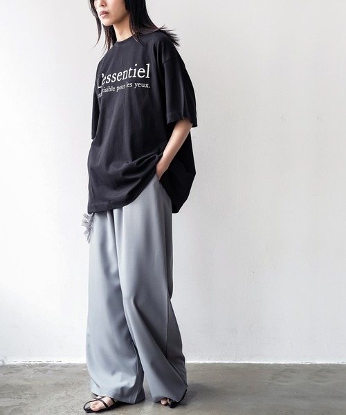 mili an deni（ミリアンデニ）の「半袖フレンチロゴプリントTシャツ（Tシャツ/カットソー・レディース・ブラック/オフホワイト/チャコールグレー・M/L）」の11枚目の写真