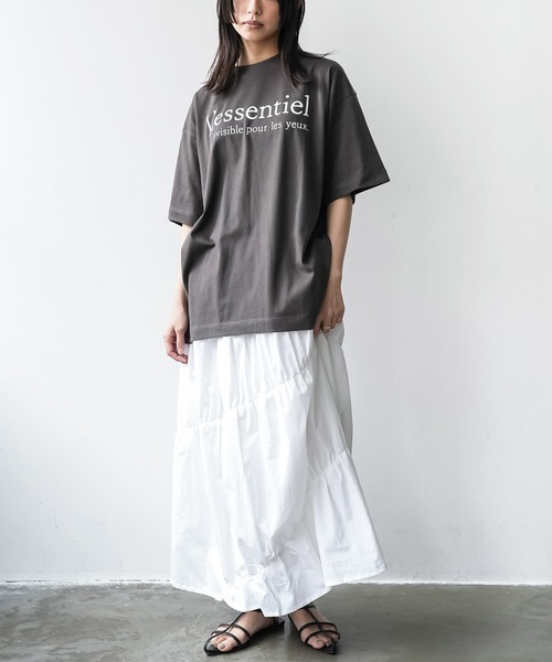 mili an deni（ミリアンデニ）の「半袖フレンチロゴプリントTシャツ（Tシャツ/カットソー・レディース・ブラック/オフホワイト/チャコールグレー・M/L）」の13枚目の写真