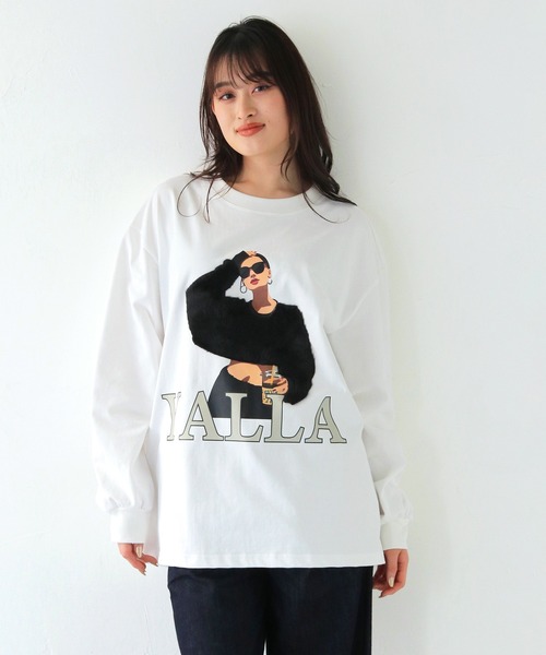 HER CLOSET（ハークローゼット）の「【shemoshelly】YALLAグラフィックオーバーサイズロンT（Tシャツ/カットソー・レディース・ホワイト/ブラック・FREE）」の2枚目の写真