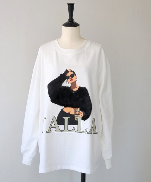 HER CLOSET（ハークローゼット）の「【shemoshelly】YALLAグラフィックオーバーサイズロンT（Tシャツ/カットソー・レディース・ホワイト/ブラック・FREE）」の15枚目の写真