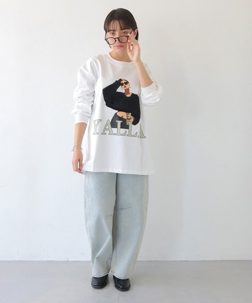 HER CLOSET（ハークローゼット）の「【shemoshelly】YALLAグラフィックオーバーサイズロンT（Tシャツ/カットソー・レディース・ホワイト/ブラック・FREE）」の7枚目の写真