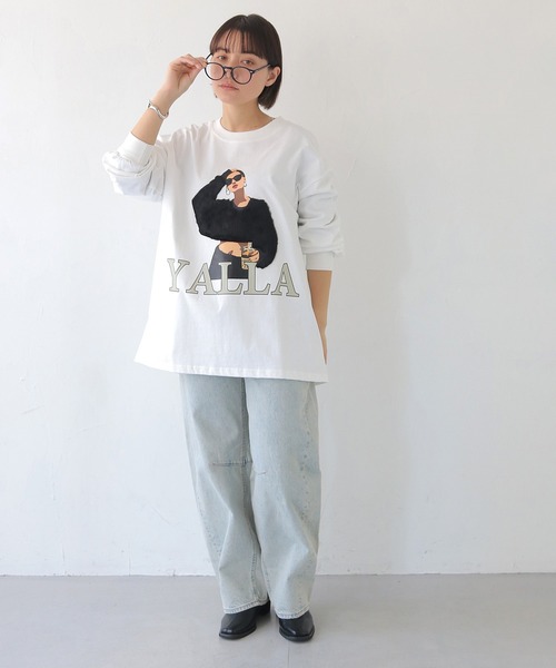 HER CLOSET（ハークローゼット）の「【shemoshelly】YALLAグラフィックオーバーサイズロンT（Tシャツ/カットソー・レディース・ホワイト/ブラック・FREE）」の8枚目の写真