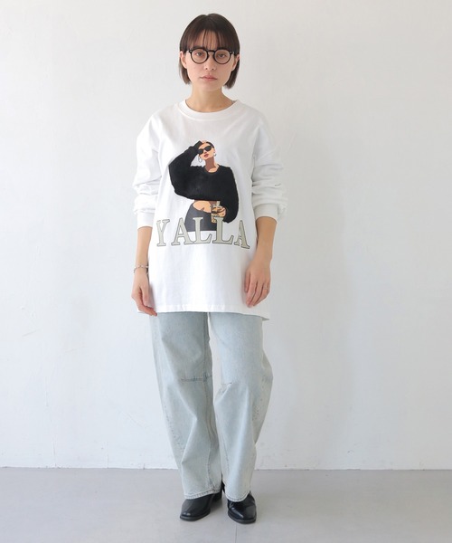 HER CLOSET（ハークローゼット）の「【shemoshelly】YALLAグラフィックオーバーサイズロンT（Tシャツ/カットソー・レディース・ホワイト/ブラック・FREE）」の6枚目の写真