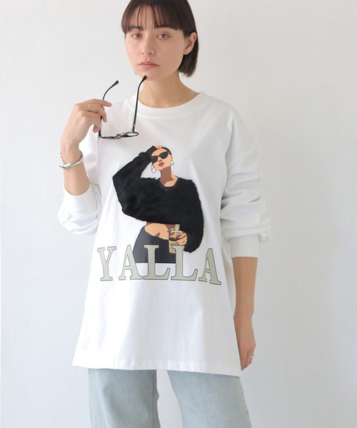 HER CLOSET（ハークローゼット）の「【shemoshelly】YALLAグラフィックオーバーサイズロンT（Tシャツ/カットソー・レディース・ホワイト/ブラック・FREE）」の5枚目の写真