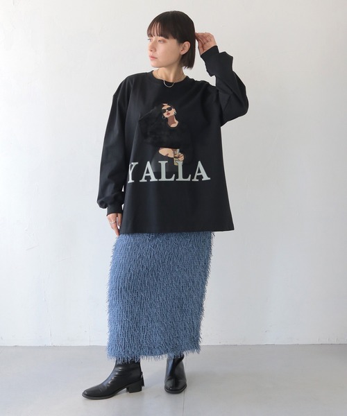 HER CLOSET（ハークローゼット）の「【shemoshelly】YALLAグラフィックオーバーサイズロンT（Tシャツ/カットソー・レディース・ホワイト/ブラック・FREE）」の13枚目の写真