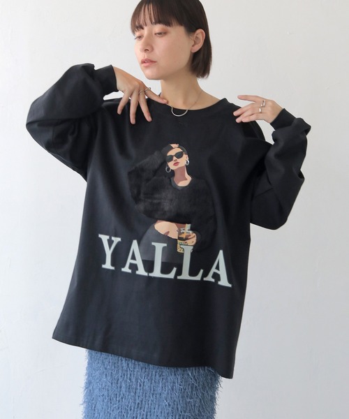HER CLOSET（ハークローゼット）の「【shemoshelly】YALLAグラフィックオーバーサイズロンT（Tシャツ/カットソー・レディース・ホワイト/ブラック・FREE）」の9枚目の写真