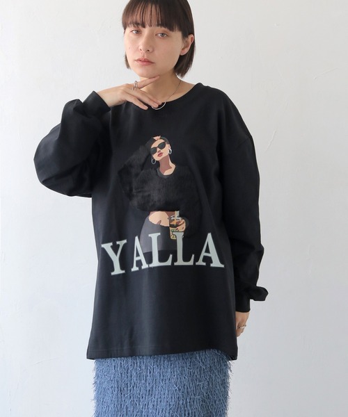 HER CLOSET（ハークローゼット）の「【shemoshelly】YALLAグラフィックオーバーサイズロンT（Tシャツ/カットソー・レディース・ホワイト/ブラック・FREE）」の10枚目の写真