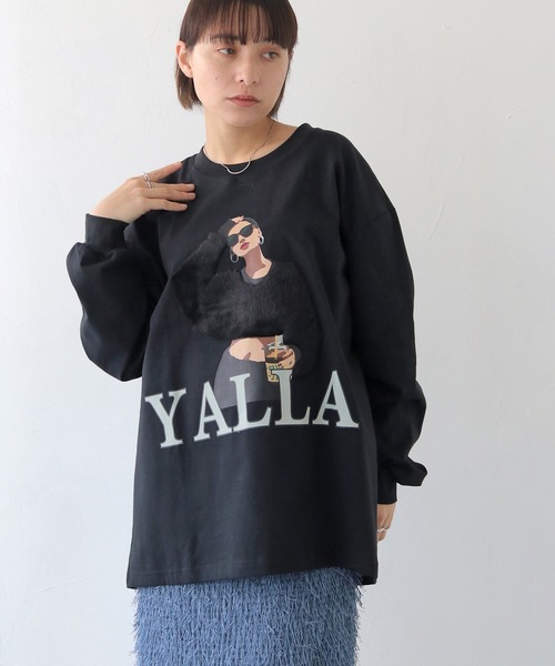 HER CLOSET（ハークローゼット）の「【shemoshelly】YALLAグラフィックオーバーサイズロンT（Tシャツ/カットソー・レディース・ホワイト/ブラック・FREE）」の11枚目の写真