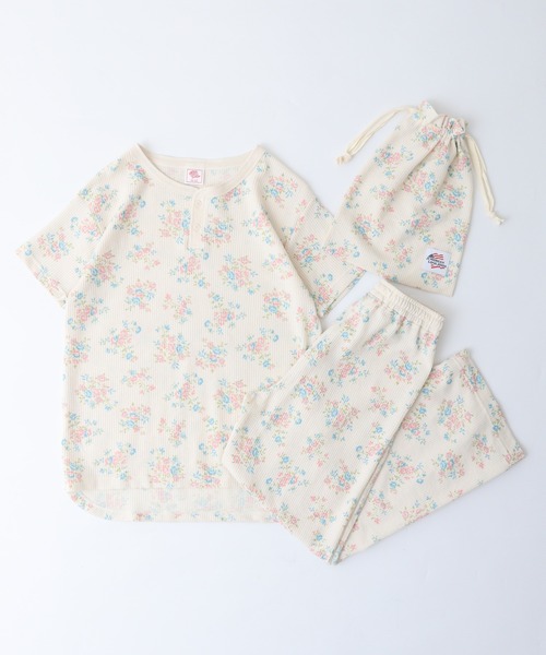 tシャツ 「JEMORGAN」 ワッフル花柄半袖ヘンリー＆ロングパンツ３点セット レディース セール】JEMORGAN ワッフル花柄 半袖ヘンリー＆ロングパンツ3点