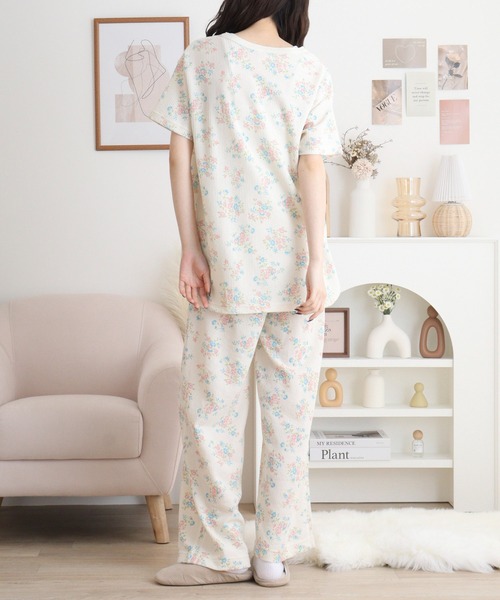 セール】JEMORGAN ワッフル花柄 半袖ヘンリー＆ロングパンツ3点セット