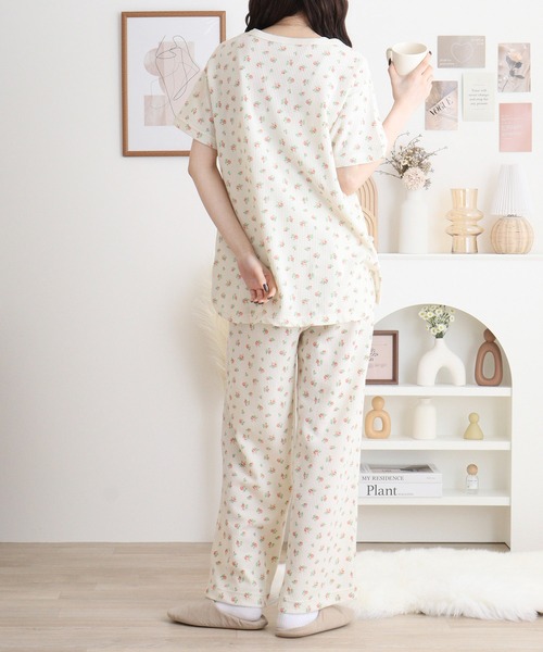 セール】JEMORGAN ワッフル花柄 半袖ヘンリー＆ロングパンツ3点セット