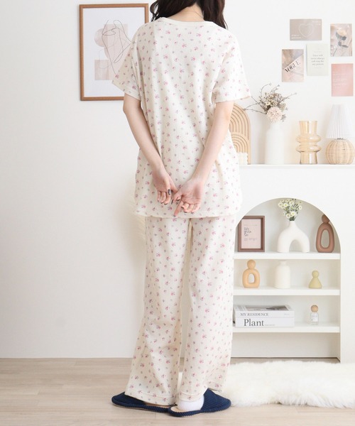 セール】JEMORGAN ワッフル花柄 半袖ヘンリー＆ロングパンツ3点セット