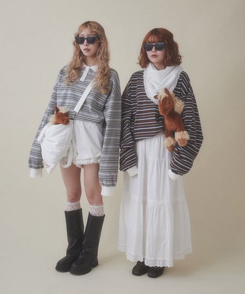 新品グラム　(g)　コットン レースエプロン付　スカート g)｜コットン レース エプロン付き ギャザー スカート g-604-ms - Piu