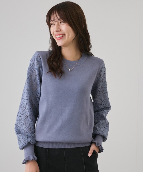 Jayro(ジャイロ)の「フラワーレース袖ニットプルオーバー(Tシャツ/カットソー・レディース・ホワイト/ブラック/ネイビー/ピンク/ライトグリーン/ブルー系その他4・FREE)」の5枚目の写真