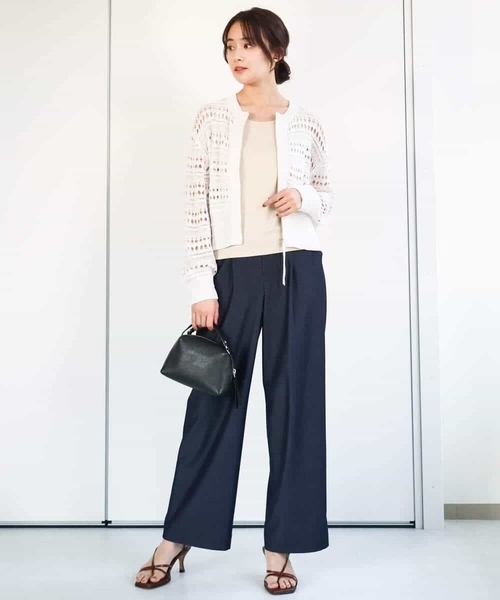 MK MICHEL KLEIN（エムケーミッシェルクラン）の「かぎ針風編みニットブルゾン/洗える（カーディガン/ボレロ・レディース・アクア/ホワイト・38）」の11枚目の写真