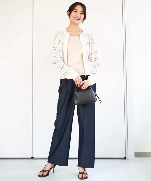 MK MICHEL KLEIN（エムケーミッシェルクラン）の「かぎ針風編みニットブルゾン/洗える（カーディガン/ボレロ・レディース・アクア/ホワイト・38）」の14枚目の写真