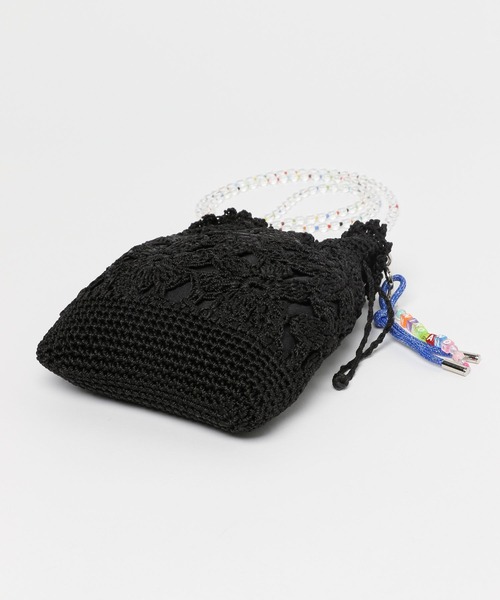 ブラックWデニム♡刺繍の巾着ショルダーバッグ♡ハートフラワー♡ストーン付き セール】オリジナルフラワーモチーフ巾着ショルダーバッグ