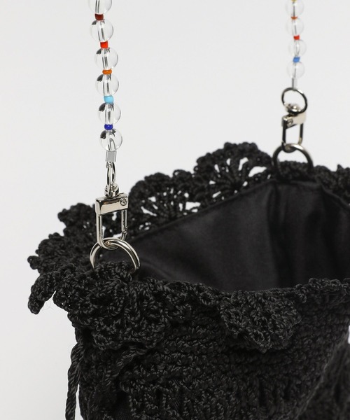 ブラックWデニム♡刺繍の巾着ショルダーバッグ♡ハートフラワー♡ストーン付き セール】オリジナルフラワーモチーフ巾着ショルダーバッグ
