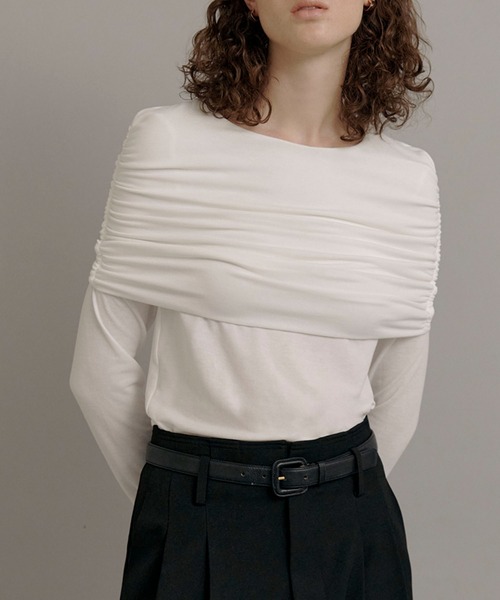 kiehtova（キエトヴァ）の「【kiehtova】SHEER COVER LONG TOPS/シアーカバーロングトップス KTWR21（Tシャツ/カットソー・レディース・ホワイト/ブラック・FREE）」の2枚目の写真