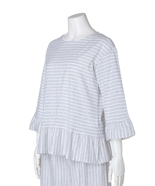 KID BLUE（キッドブルー）の「キッドブルー -２５コンビボーダー天竺 -8分袖トップス -KRBN536 -kidblue（Tシャツ/カットソー・レディース・ライトグレー/ピンク・M）」の5枚目の写真