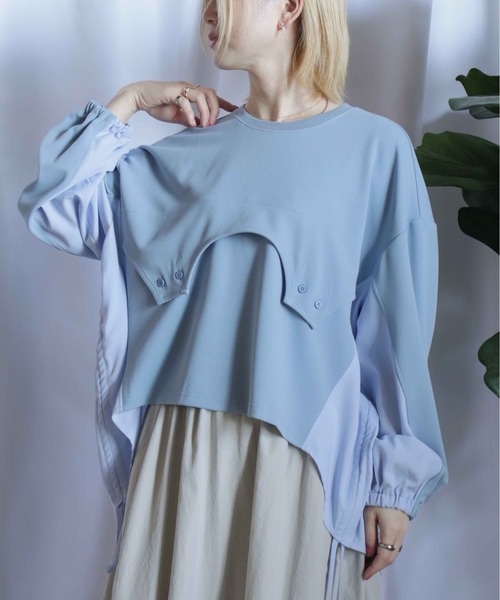 BITTOKO（ビットコ）の「すそドロスト変形Tシャツ（Tシャツ/カットソー・レディース・サックスブルー/ブラック/ホワイト・FREE）」の3枚目の写真