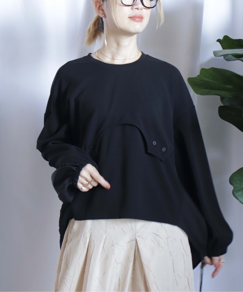 BITTOKO（ビットコ）の「すそドロスト変形Tシャツ（Tシャツ/カットソー・レディース・サックスブルー/ブラック/ホワイト・FREE）」の2枚目の写真