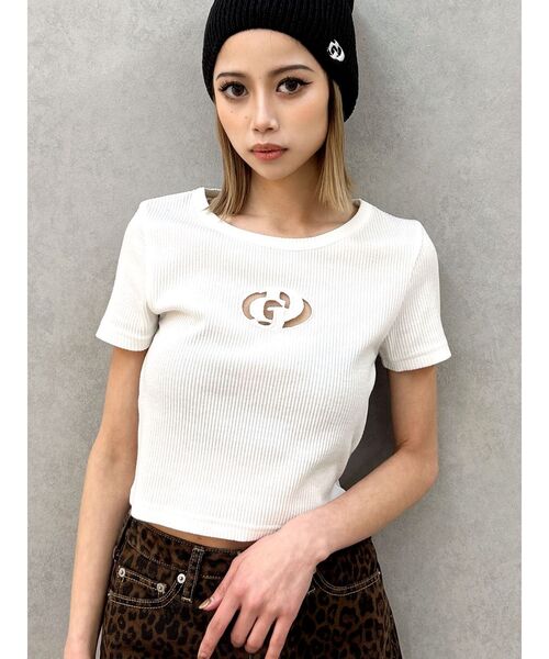 GYDA(ジェイダ)の「GDカットアウトハーフスリーブテレコトップス(Tシャツ/カットソー・レディース・ブラック/ライム/ピンク/オフホワイト・FREE)」の17枚目の写真