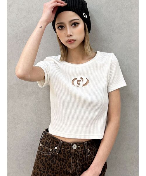 GYDA(ジェイダ)の「GDカットアウトハーフスリーブテレコトップス(Tシャツ/カットソー・レディース・ブラック/ライム/ピンク/オフホワイト・FREE)」の18枚目の写真