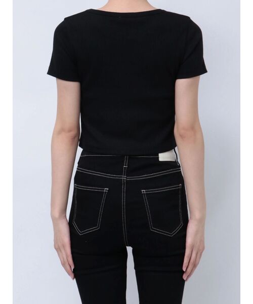 GYDA(ジェイダ)の「GDカットアウトハーフスリーブテレコトップス(Tシャツ/カットソー・レディース・ブラック/ライム/ピンク/オフホワイト・FREE)」の7枚目の写真