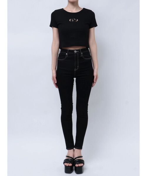 GYDA(ジェイダ)の「GDカットアウトハーフスリーブテレコトップス(Tシャツ/カットソー・レディース・ブラック/ライム/ピンク/オフホワイト・FREE)」の12枚目の写真