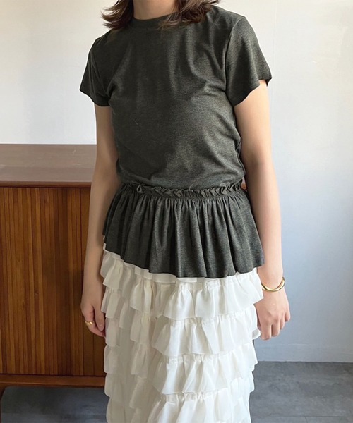 Jewelobe(ジュエローブ)の「ベーシックTシャツ×ペプラムフリルセットアップ(Tシャツ/カットソー・レディース・ホワイト/ブラック/グレー・FREE)」の12枚目の写真