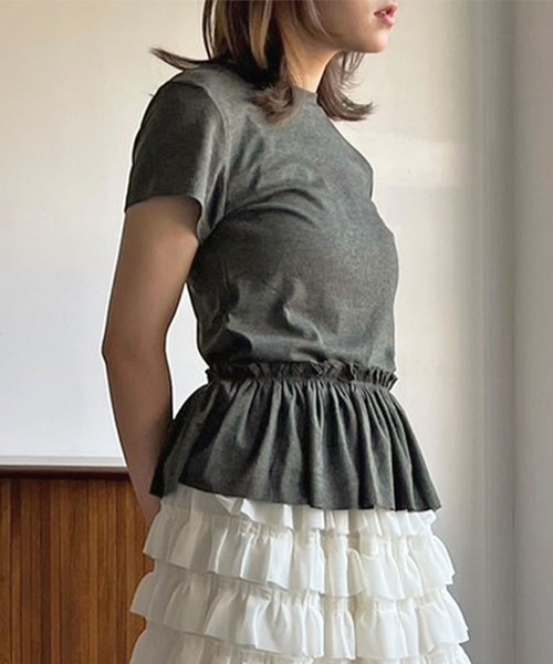 Jewelobe(ジュエローブ)の「ベーシックTシャツ×ペプラムフリルセットアップ(Tシャツ/カットソー・レディース・ホワイト/ブラック/グレー・FREE)」の13枚目の写真