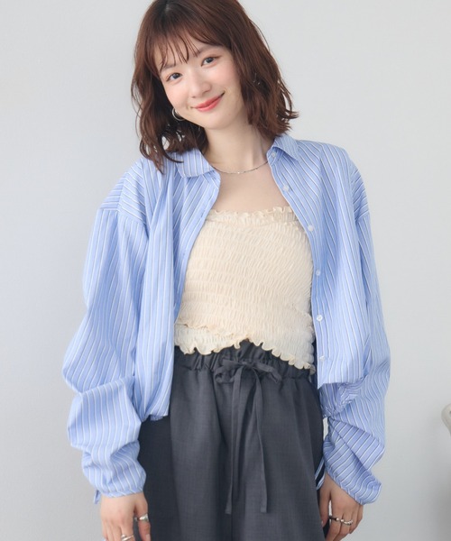 RETRO GIRL(レトロガール)の「裾タックシャーリングSH(シャツ/ブラウス・レディース・ピンク/ブルー系その他/オフホワイト・FREE)」の1枚目の写真