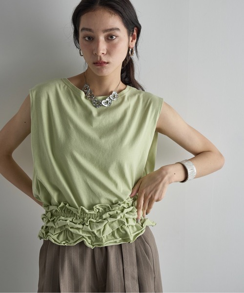 THE YOn（ザヨン）の「フリルビスチェセットフレンチスリーブT（Tシャツ/カットソー・レディース・ブラック×ホワイト/ダークブラウン/ライム/ベージュ・FREE）」の17枚目の写真