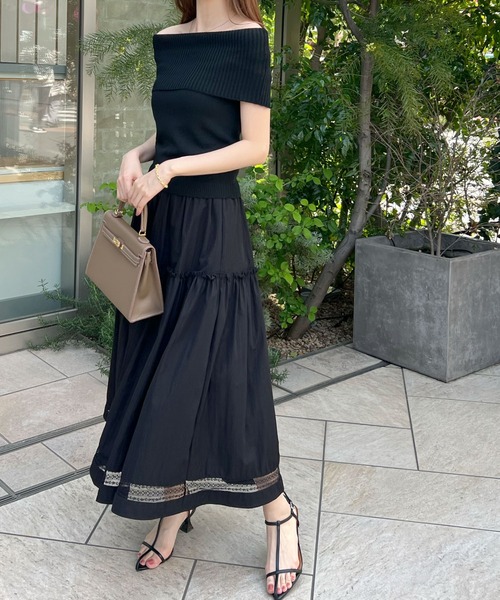 Futier land（フューティアランド）の「ティアードレースラインコットンブレンドスカート（スカート・レディース・ブラック/ホワイト・FREE）」の14枚目の写真