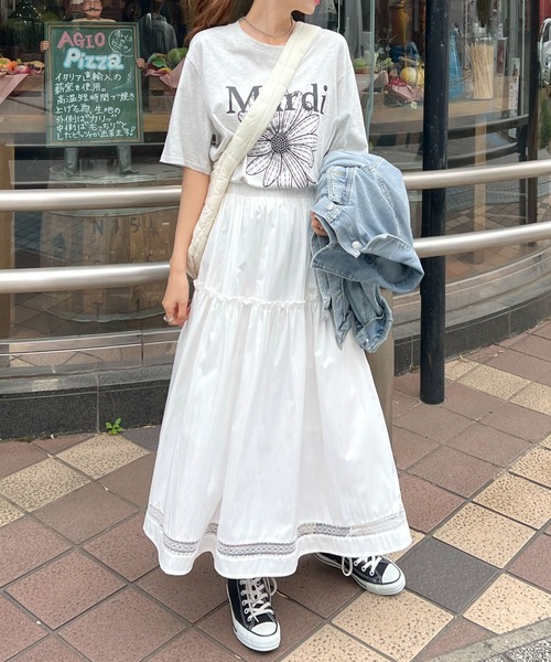 Futier land（フューティアランド）の「ティアードレースラインコットンブレンドスカート（スカート・レディース・ブラック/ホワイト・FREE）」の12枚目の写真