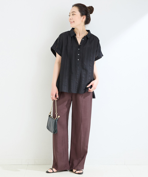 B.C STOCK(ベーセーストック)の「ウォッシャブル / シャドストドルマンフレンチエンブシャツ(シャツ/ブラウス・レディース・ブラック/ホワイト・FREE)」の3枚目の写真