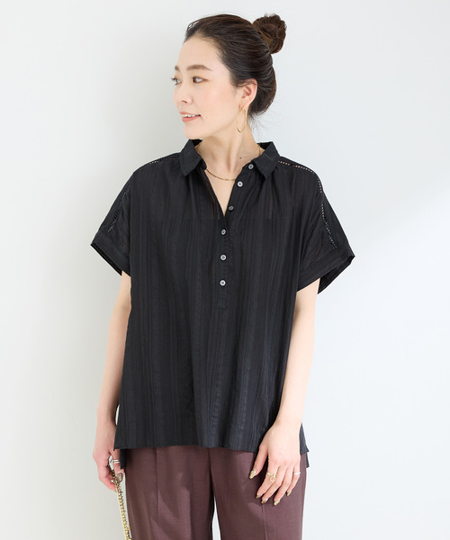B.C STOCK(ベーセーストック)の「ウォッシャブル / シャドストドルマンフレンチエンブシャツ(シャツ/ブラウス・レディース・ブラック/ホワイト・FREE)」の6枚目の写真