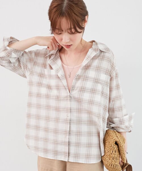 le.coeur blanc（ルクールブラン）の「シアーチェック2wayシャツ（シャツ/ブラウス・レディース・ベージュ系その他2/ブルー系その他2/ブラック系その他・38）」の6枚目の写真