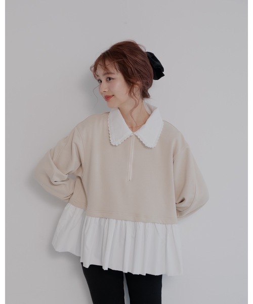 jumelle（ジュメロ）の「zip collar peplum sweat（スウェット・レディース・グレー/ベージュ・FREE）」の2枚目の写真