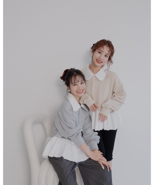 jumelle（ジュメロ）の「zip collar peplum sweat（スウェット・レディース・グレー/ベージュ・FREE）」の4枚目の写真