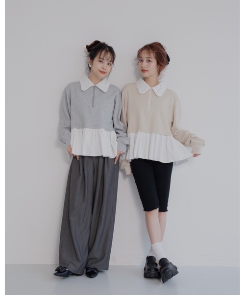 jumelle（ジュメロ）の「zip collar peplum sweat（スウェット・レディース・グレー/ベージュ・FREE）」の5枚目の写真