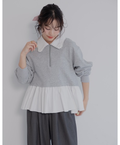 jumelle（ジュメロ）の「zip collar peplum sweat（スウェット・レディース・グレー/ベージュ・FREE）」の6枚目の写真