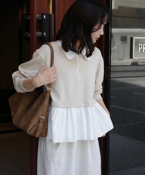 jumelle（ジュメロ）の「zip collar peplum sweat（スウェット・レディース・グレー/ベージュ・FREE）」の12枚目の写真