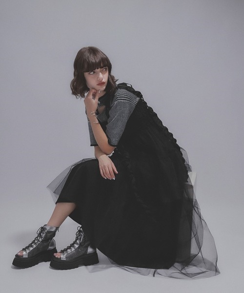 HALE ロングフリルギャザーリボンワンピース ネイビー HARE｜ロングフリルギャザーリボンワンピース | Rakuten Fashion